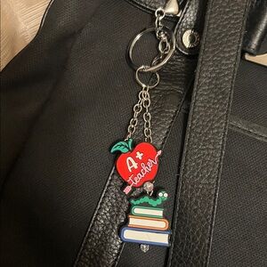 A+ Teacher Keychain with Books Bag/Key Charm